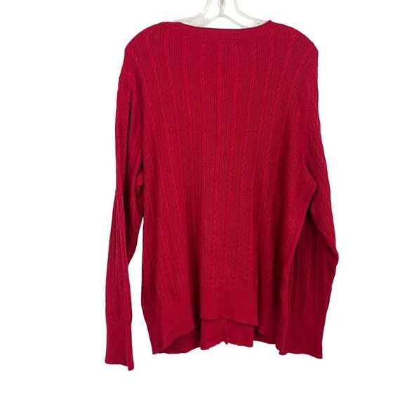 Eddie Bauer Women's Red Cable Knit Button Front Cardigan Sweater Size XXL - Picture 2 of 6